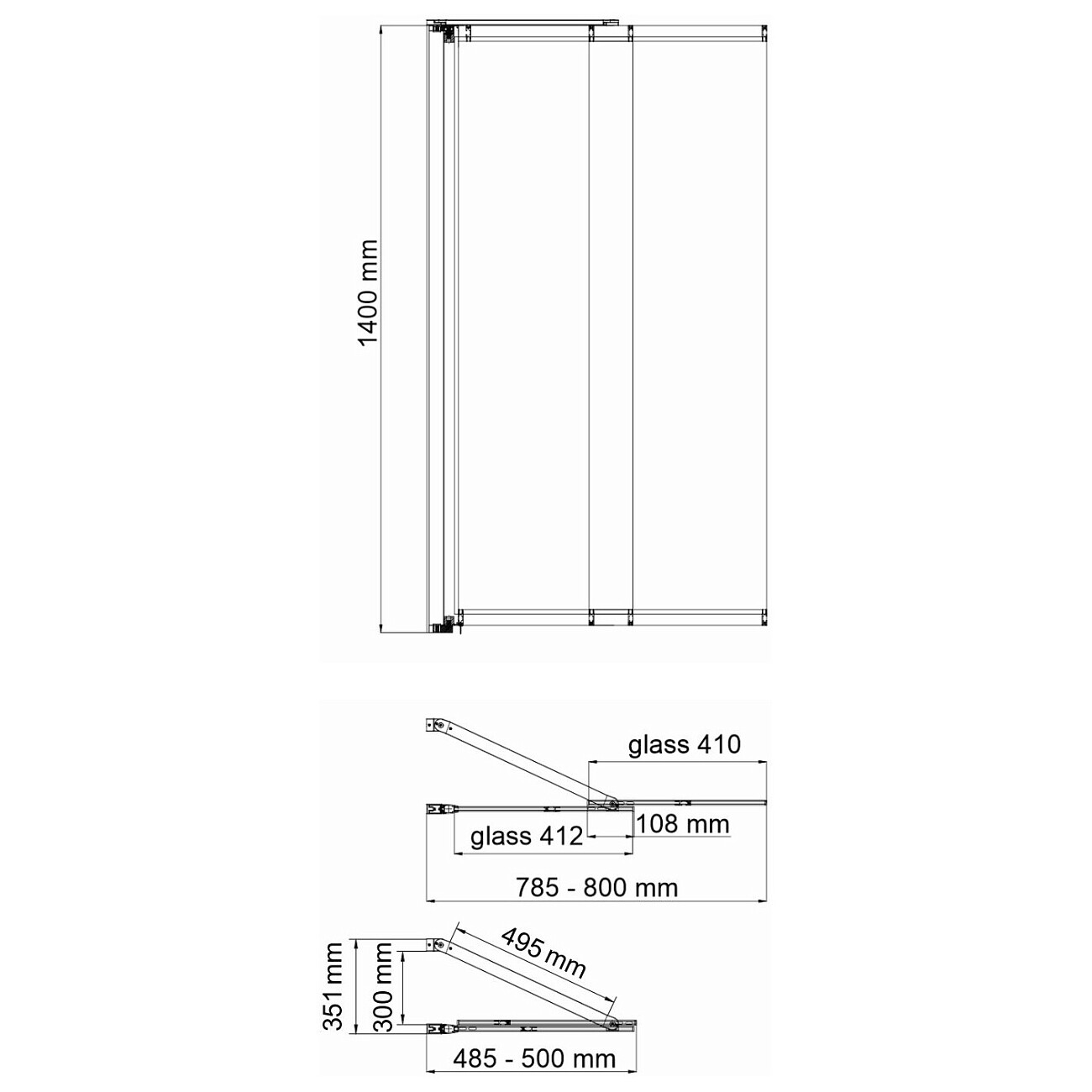 Шторка на ванну стеклянная 80х140 см черная Dill WasserSchutz Fixed 61S02-80 SET2916 - изображение 3