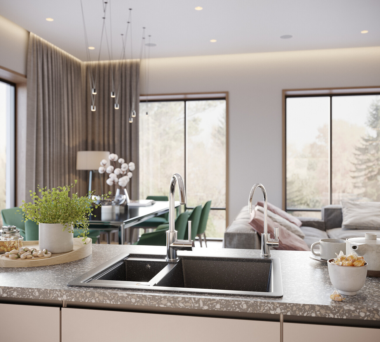 Мойка кухонная прямоугольная мраморная черная Domaci "Бьелла" DMC-21-308 - изображение 4