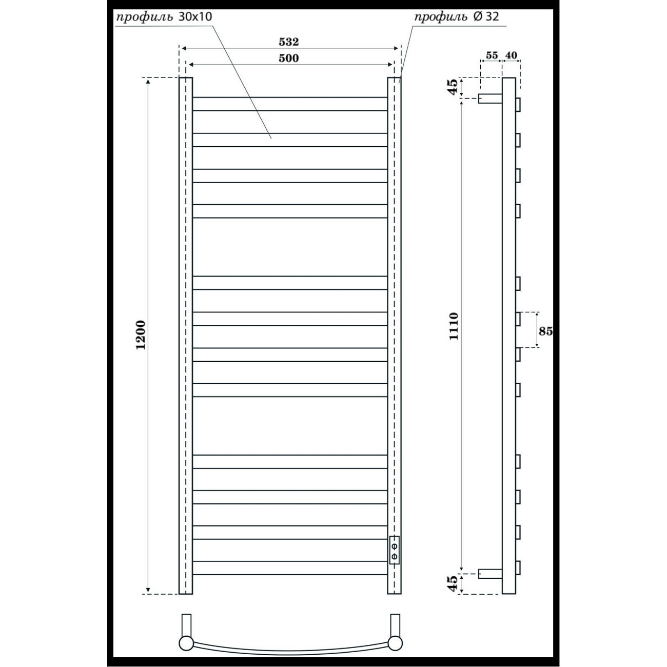 Полотенцесушитель электрический 120х50 см черный Point "Антея П12" PN17852B - изображение 2