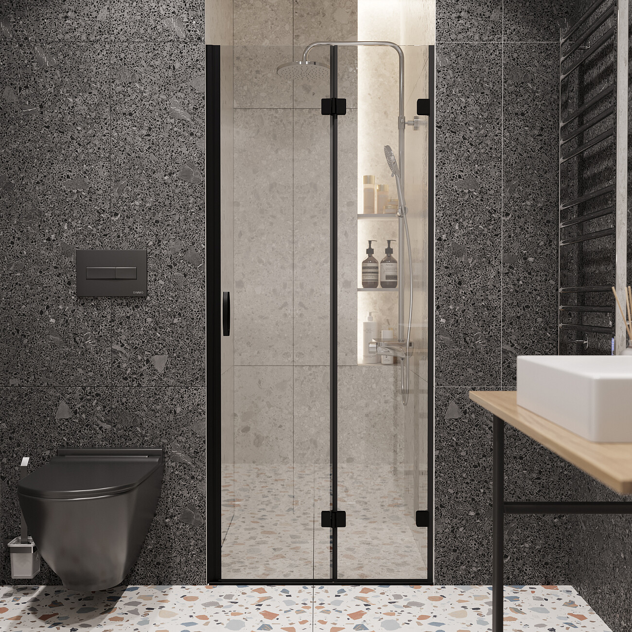 Душевая дверь стеклянная правая 90х190 см черная, прозрачная Artemis Ares 6.985.000.0150.090.10.88 - изображение 2