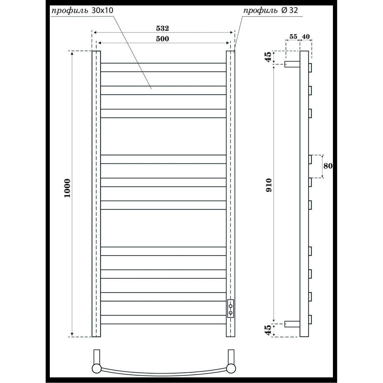Полотенцесушитель электрический 100х50 см белый Point "Антея П10" PN17850W - изображение 2