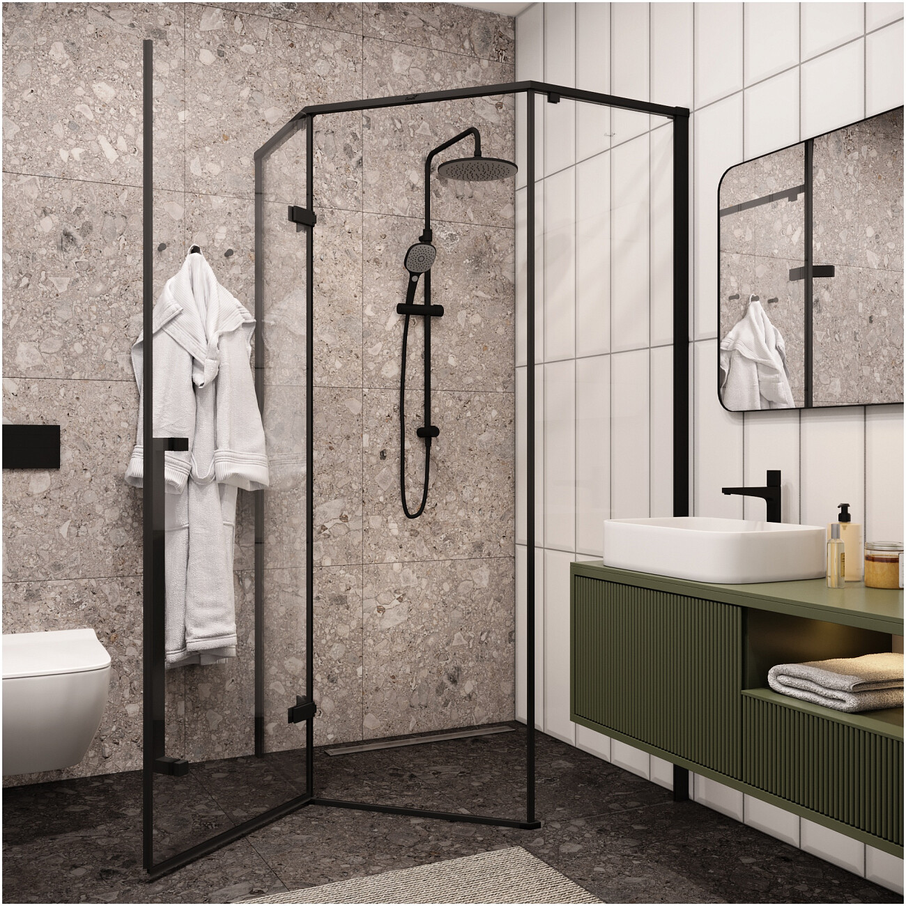 Душевой уголок пятиугольный 100x100 см черный матовый Cerutti SPA C2A - изображение 4