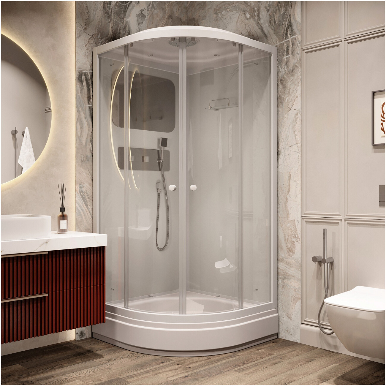 Душевая кабина четверть круга со средним поддоном 95х95 см белая Parly BMM95 - изображение 4