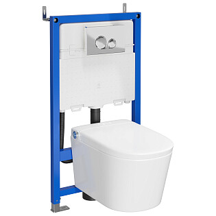 Умный унитаз с инсталляцией и кнопкой смыва белый, хром глянец Stworki &quot;Левангер&quot; S07405WH 