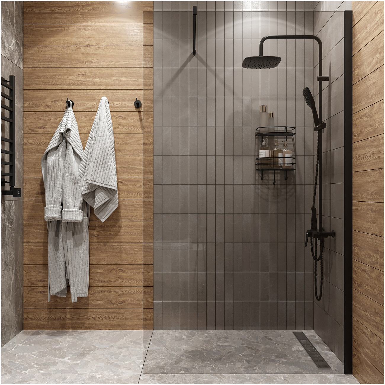 Душевая перегородка с держателем 110 см прозрачная, черная Diwo "Орёл" DS-OR-110-BL - изображение 4