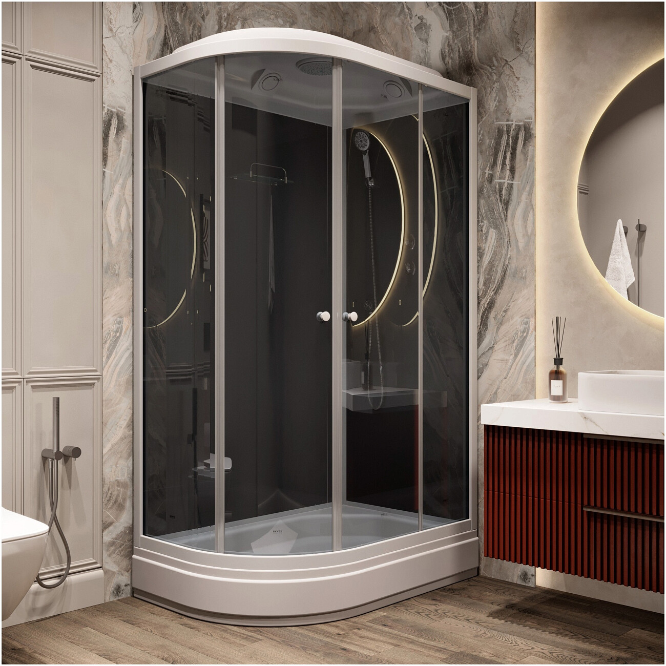 Душевая кабина ассиметричная правая со средним поддоном 80х120 см черная, белая Parly CM121R - изображение 3