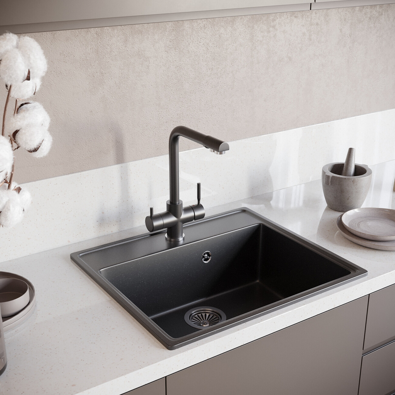 Смеситель для кухни однорычажный с изливом для фильтрованной воды уголь Domaci "Солерно" UQ-016-07 - изображение 5