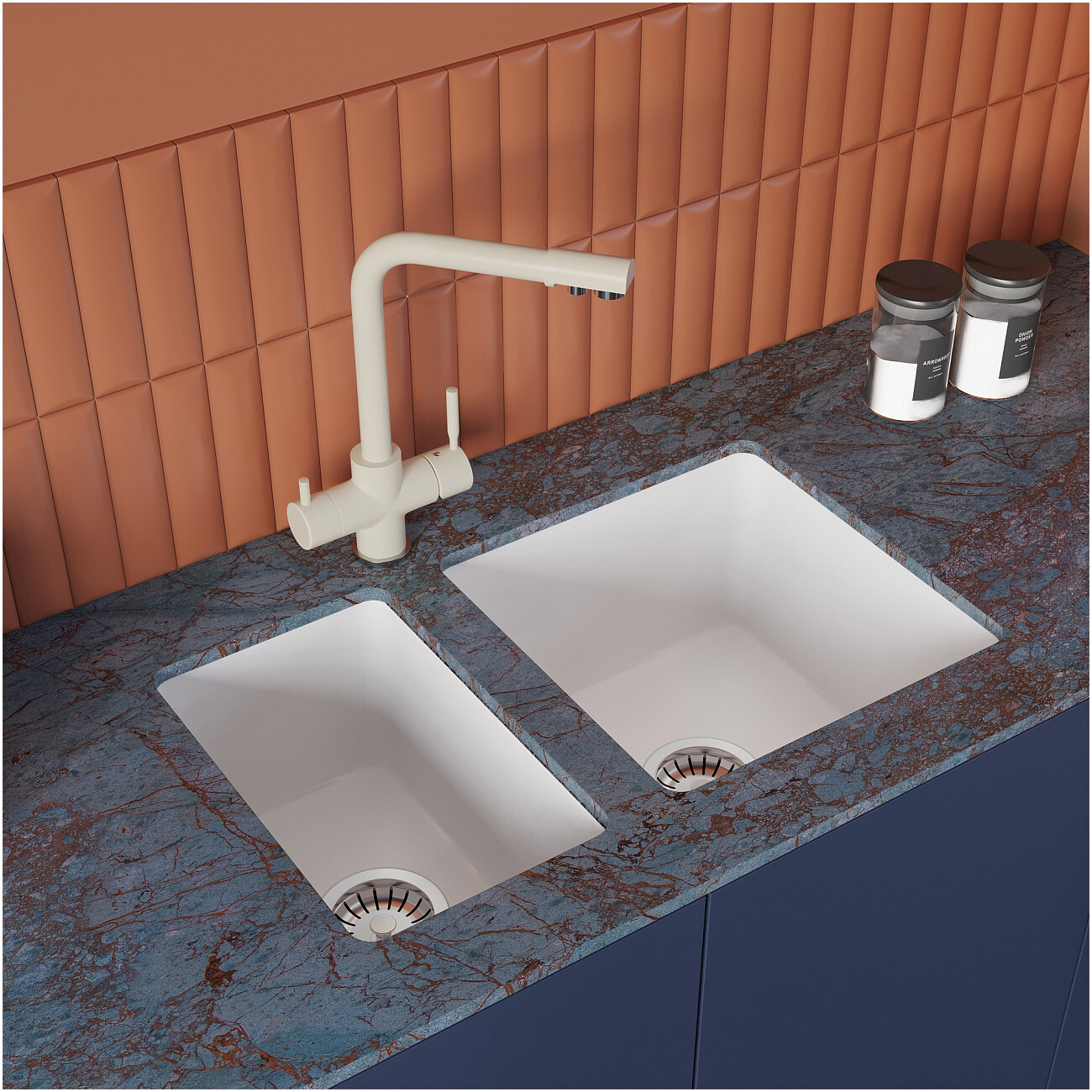 Мойка кухонная белая Domaci "Сиена" 50325-101с дополнительной чашей 50345-101 - изображение 5