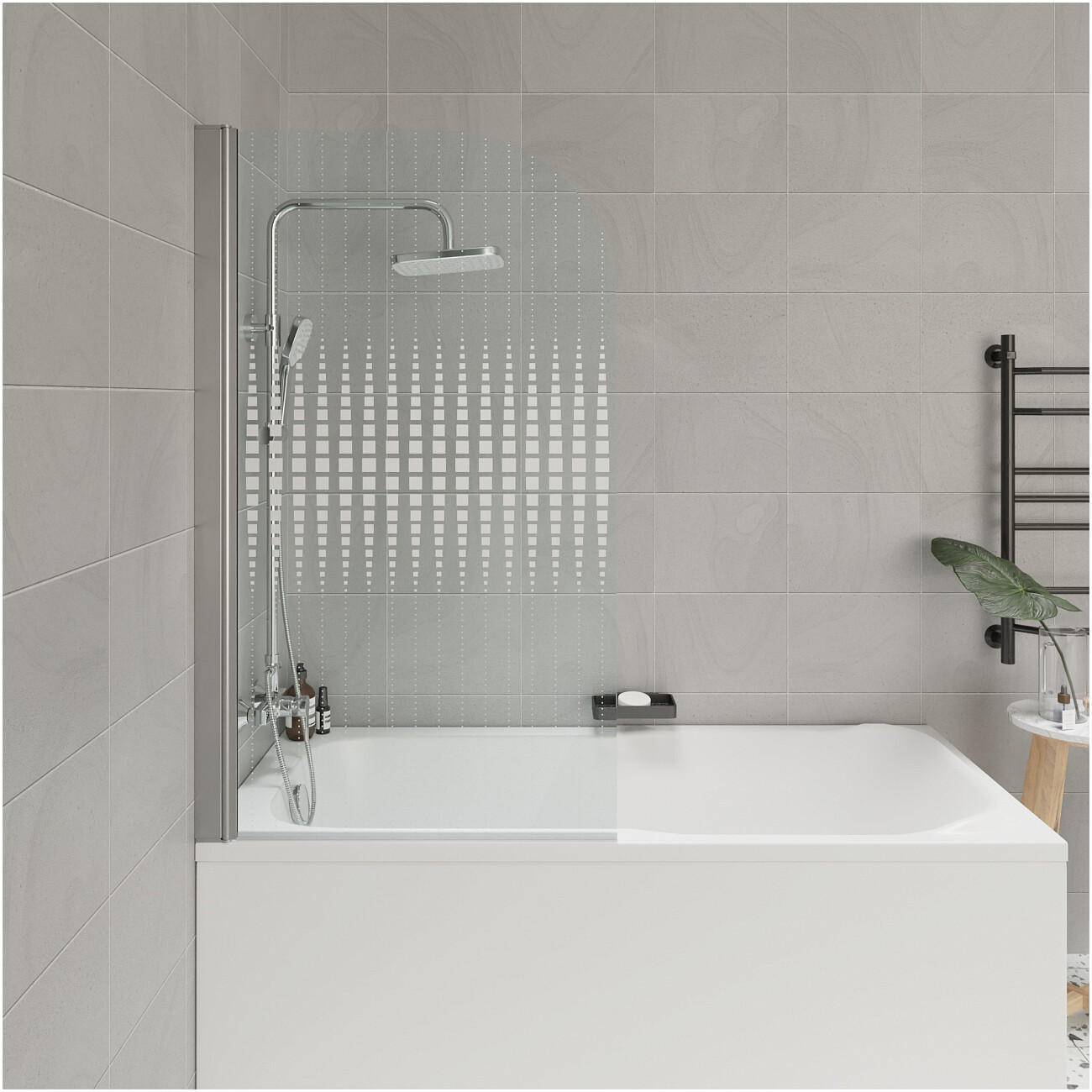 Шторка на ванну распашная стеклянная 130х75 см прозрачная, хром Parly F04 - изображение 4