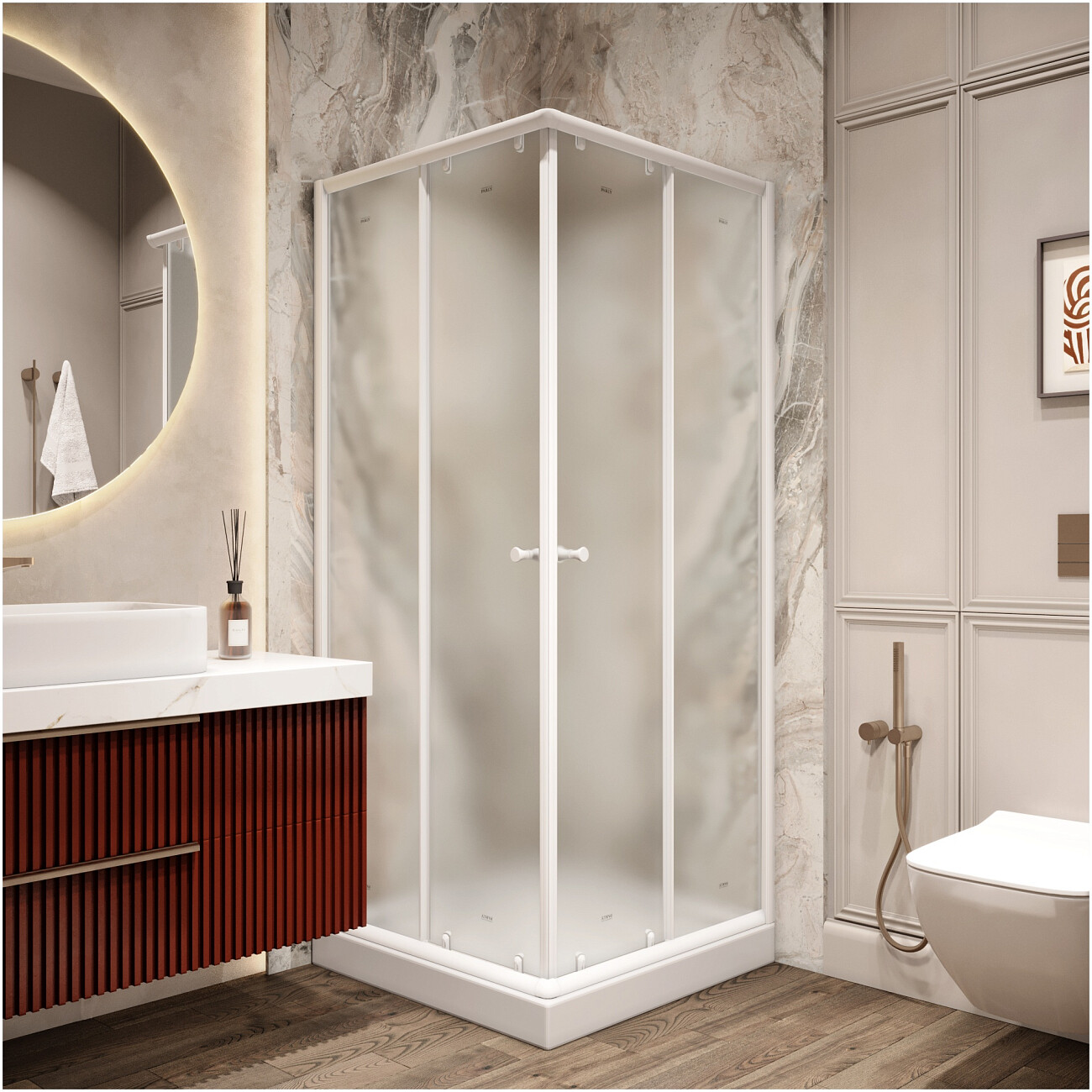 Душевой уголок квадратный с низким поддоном 80х80 см белый Parly ZFQ81 - изображение 5