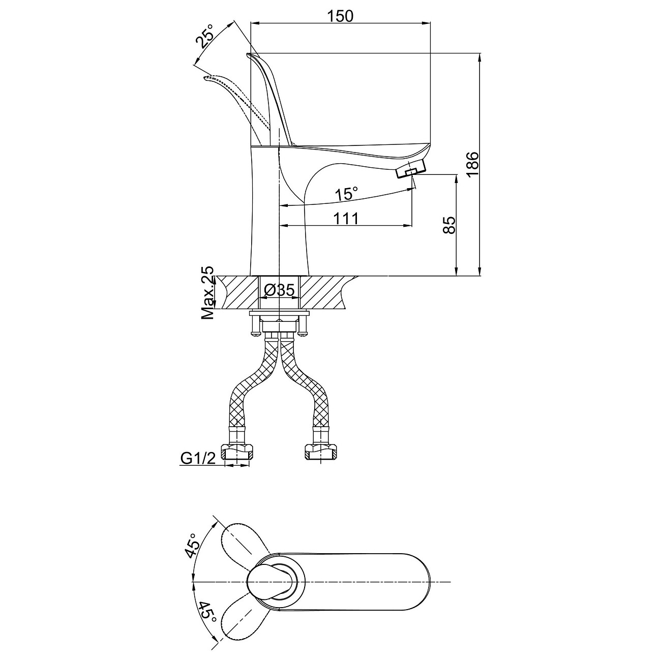Смеситель для раковины однорычажный хром D&K Venice Baciano DA1032141 - изображение 2