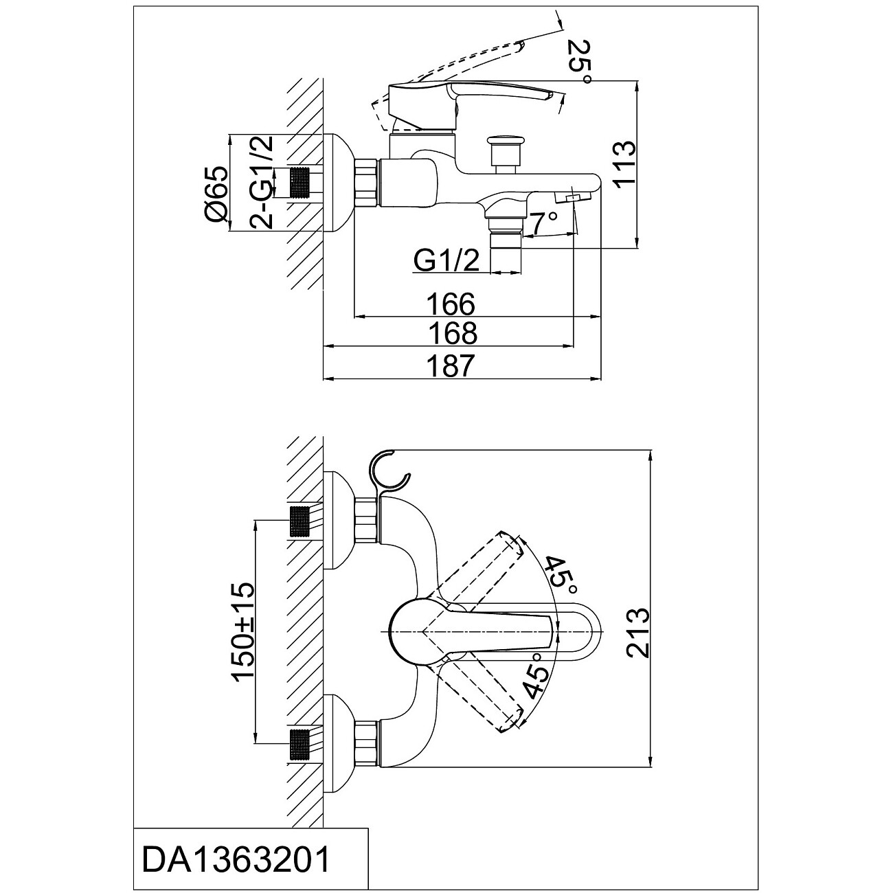 Смеситель для ванны однорычажный с душевым гарнитуром хром D&K Rhein Valerius DA1363201 - изображение 2