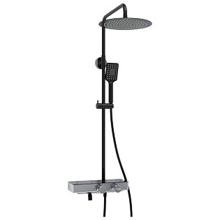 Душевой комплект с верхним душем и лейкой черный, хром Wasserkraft A114.160.130.CB Thermo