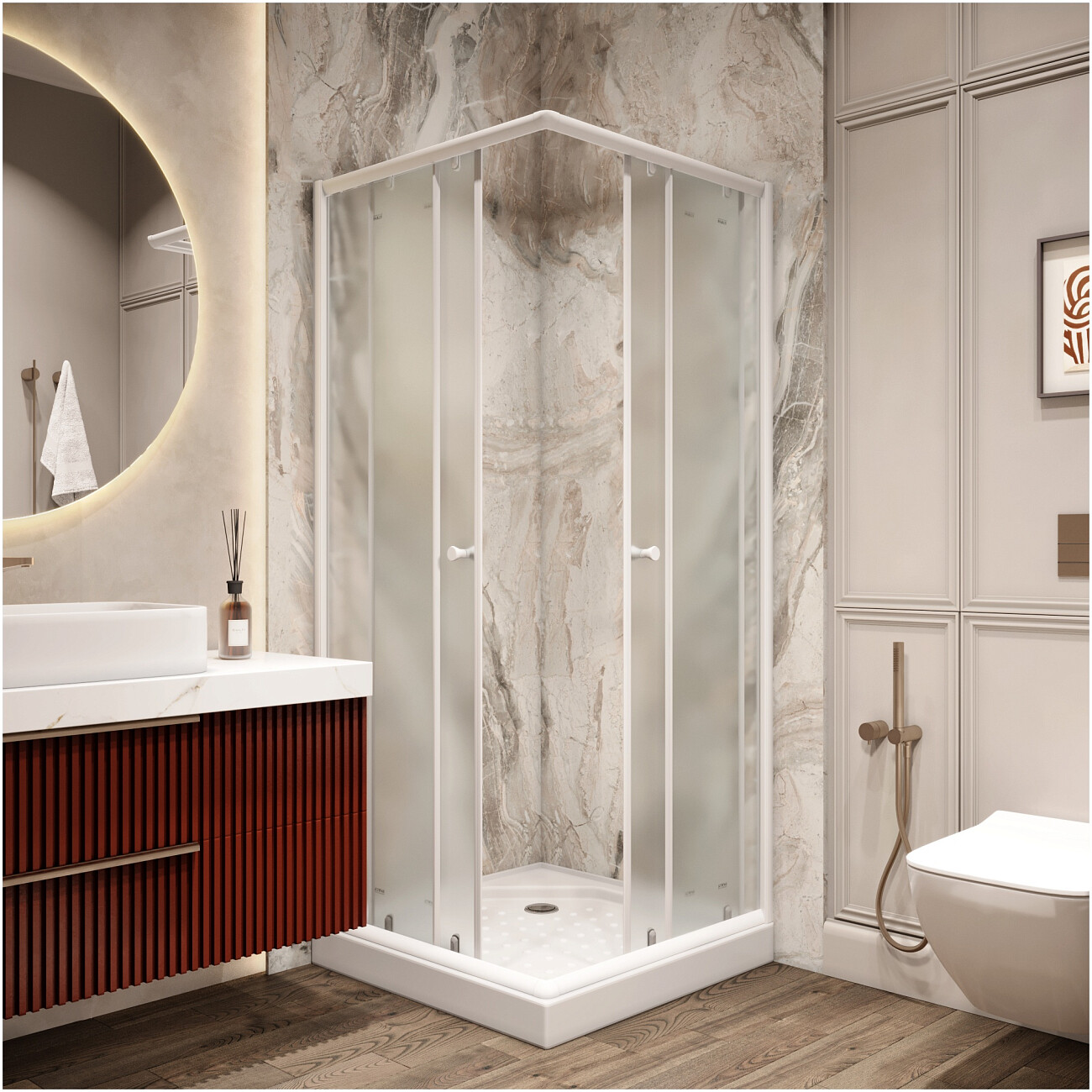 Душевой уголок квадратный с низким поддоном 80х80 см белый Parly ZFQ81 - изображение 4