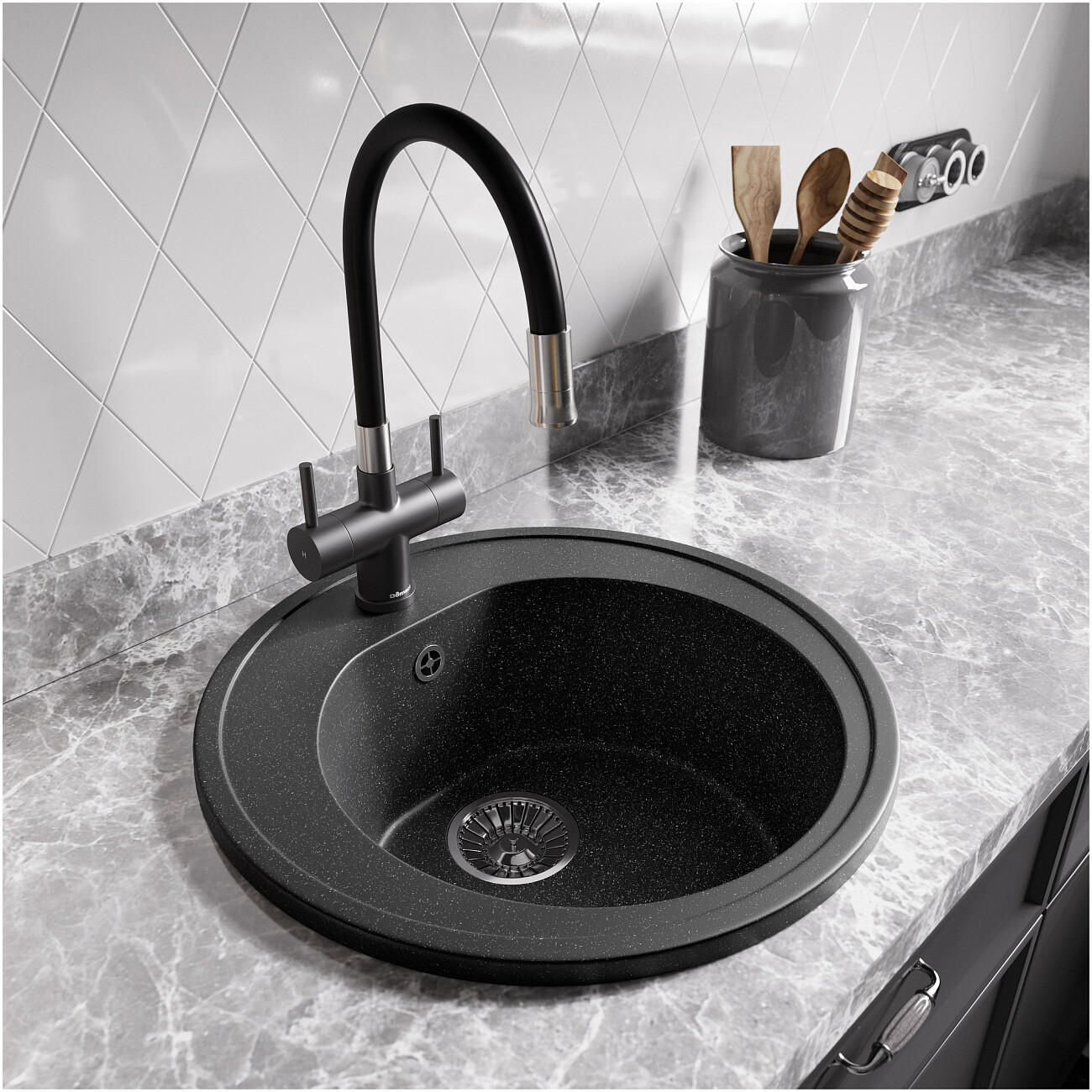 Мойка кухонная антрацит Domaci "Болонья" М-03-007 - изображение 8