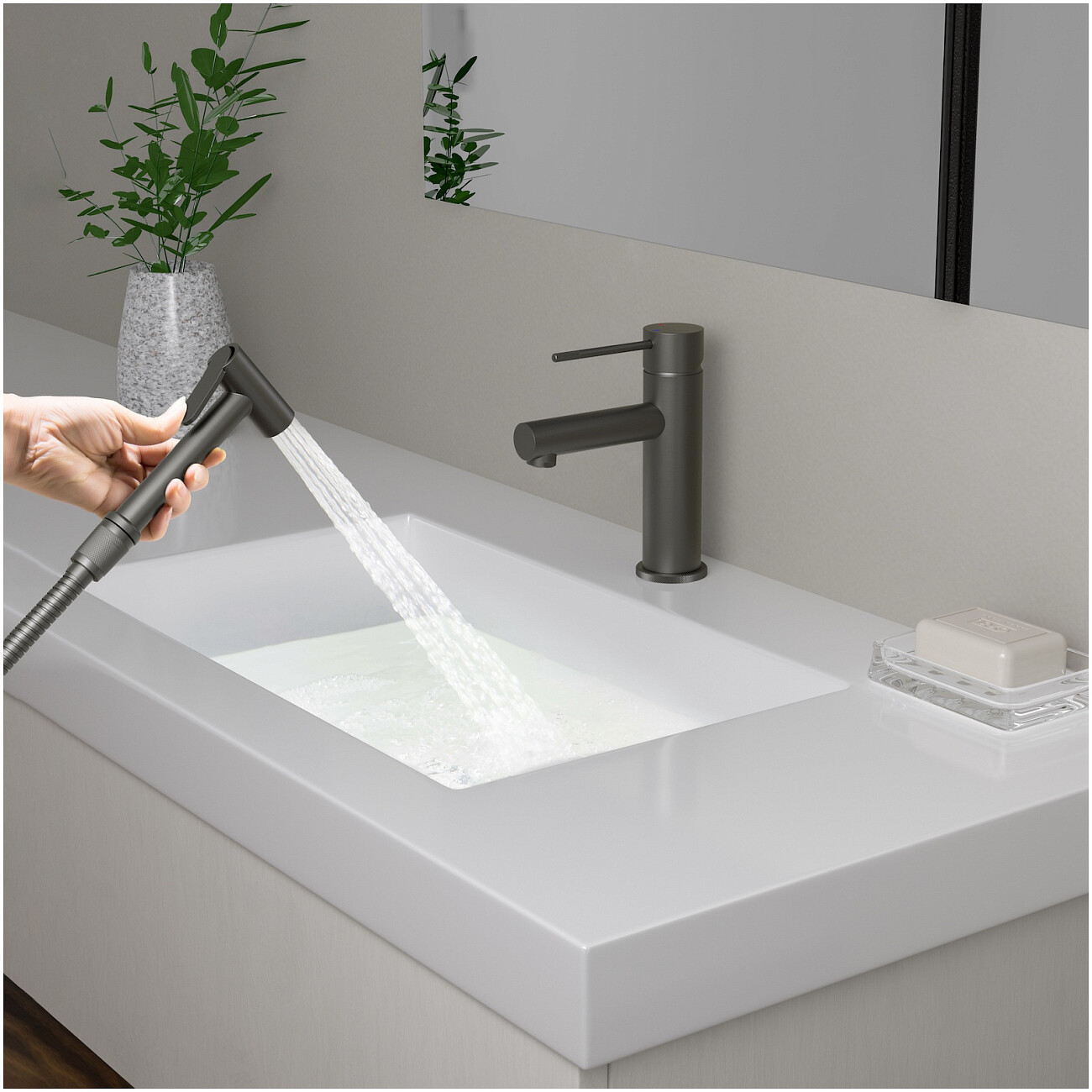 Гигиенический душ со смесителем для раковины черное золото Timo Saona 2360-18G - изображение 3