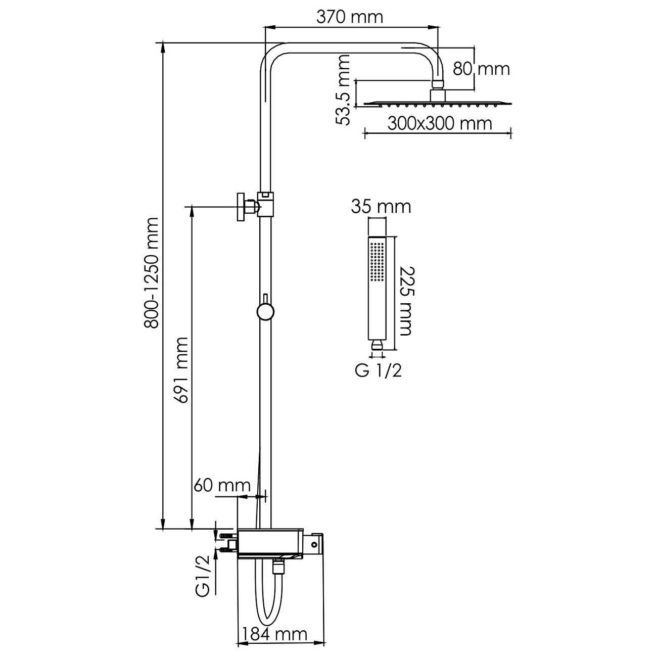 Душевой комплект с тропическим душем и термостатом черный, хром Wasserkraft Thermo A114.162.218.CB - изображение 3