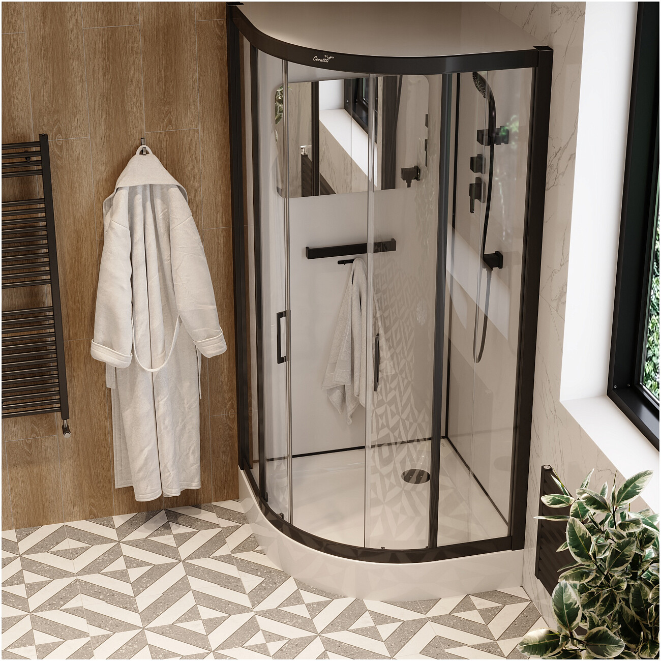 Душевая кабина четверть круга с низким поддоном 100х100 см черная, белая Cerutti SPA Viva 101B - изображение 3