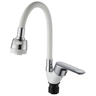 Смеситель для кухни однорычажный с силиконовым изливом белый, хром Ammore A5008-3T