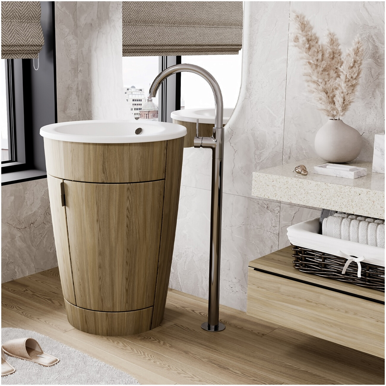 Смеситель для раковины напольный из латуни хром Wasserkraft 4153 - изображение 4