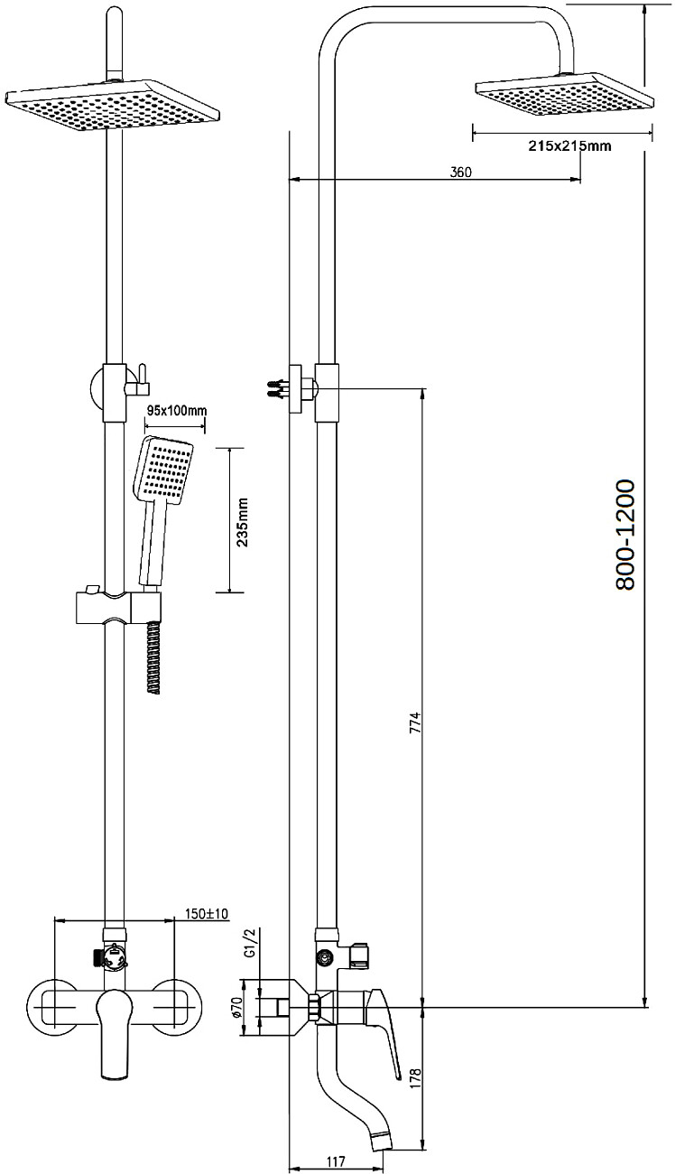 Душевая стойка с верхним душем хром Stworki "Гётеборг" GE-03cr - изображение 3