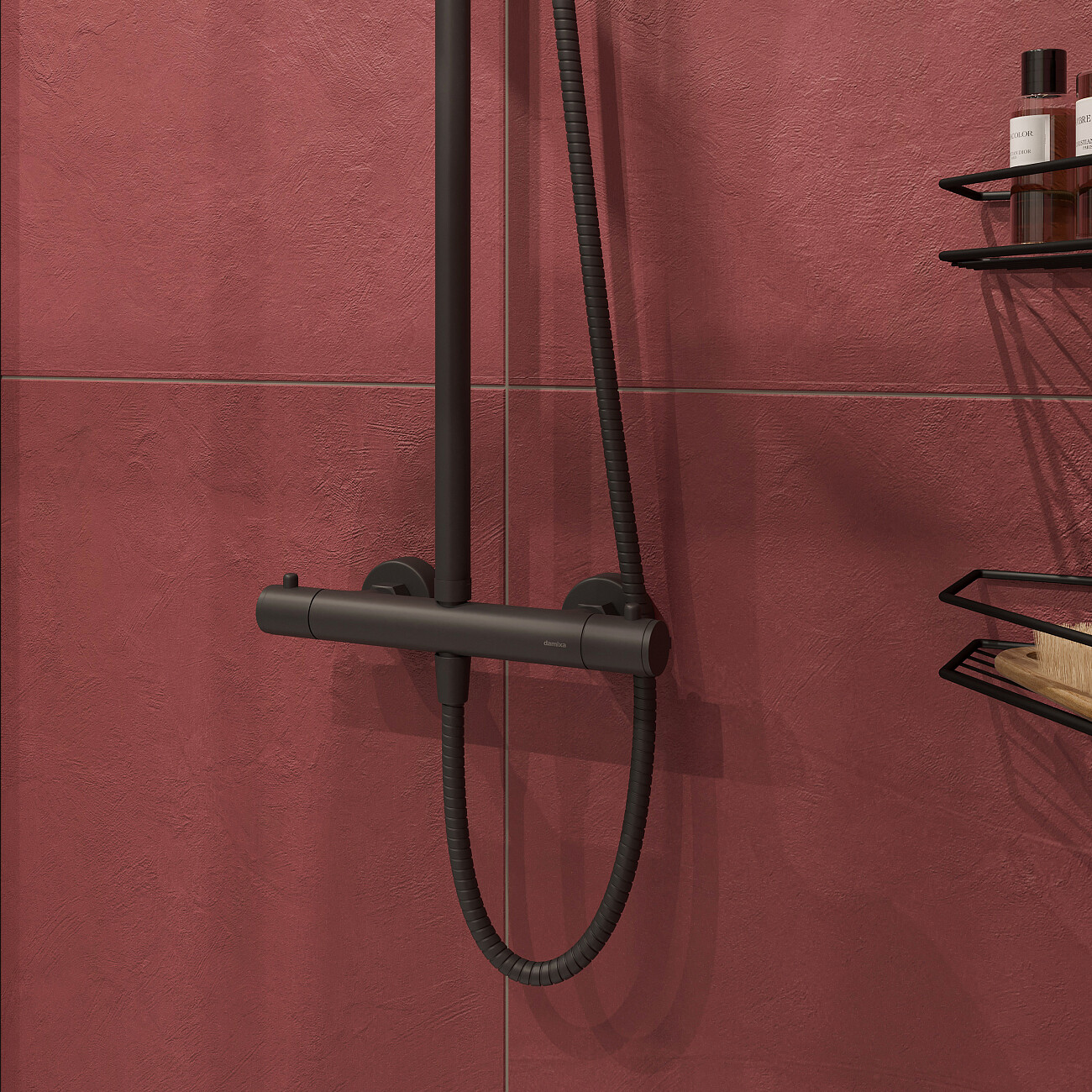 Душевая стойка с верхним душем и термостатом черная Stworki "Хельсинки" HFHS90030 - изображение 3