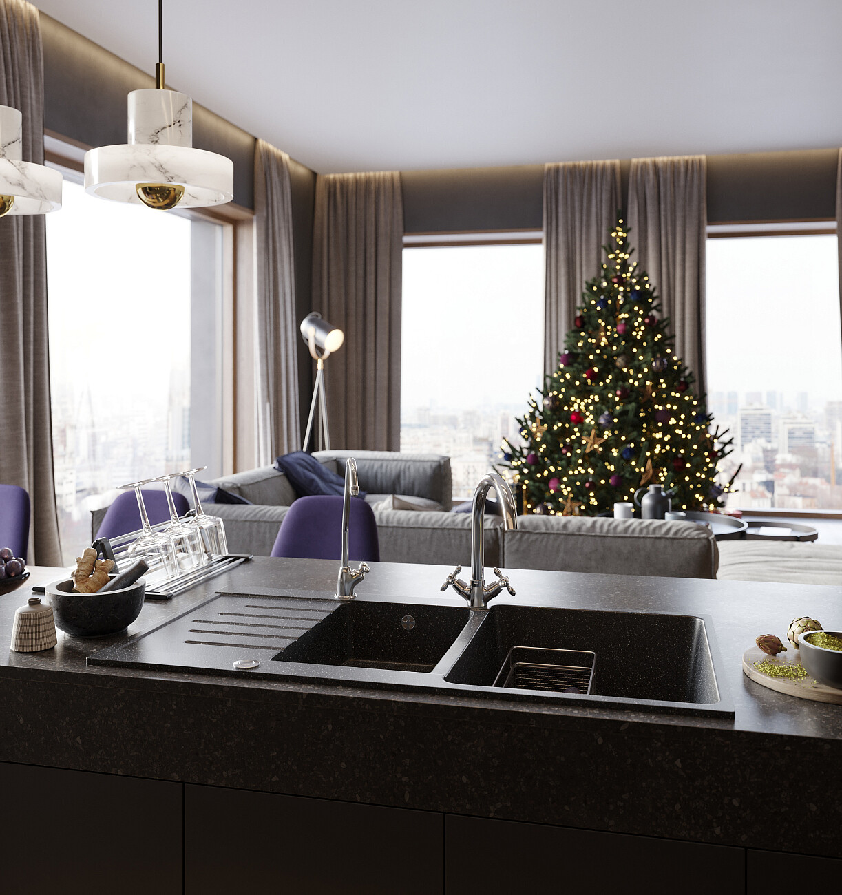 Кухонная мойка прямоугольная мраморная черная Domaci "Бьелла" DMC-98K-308 - изображение 5