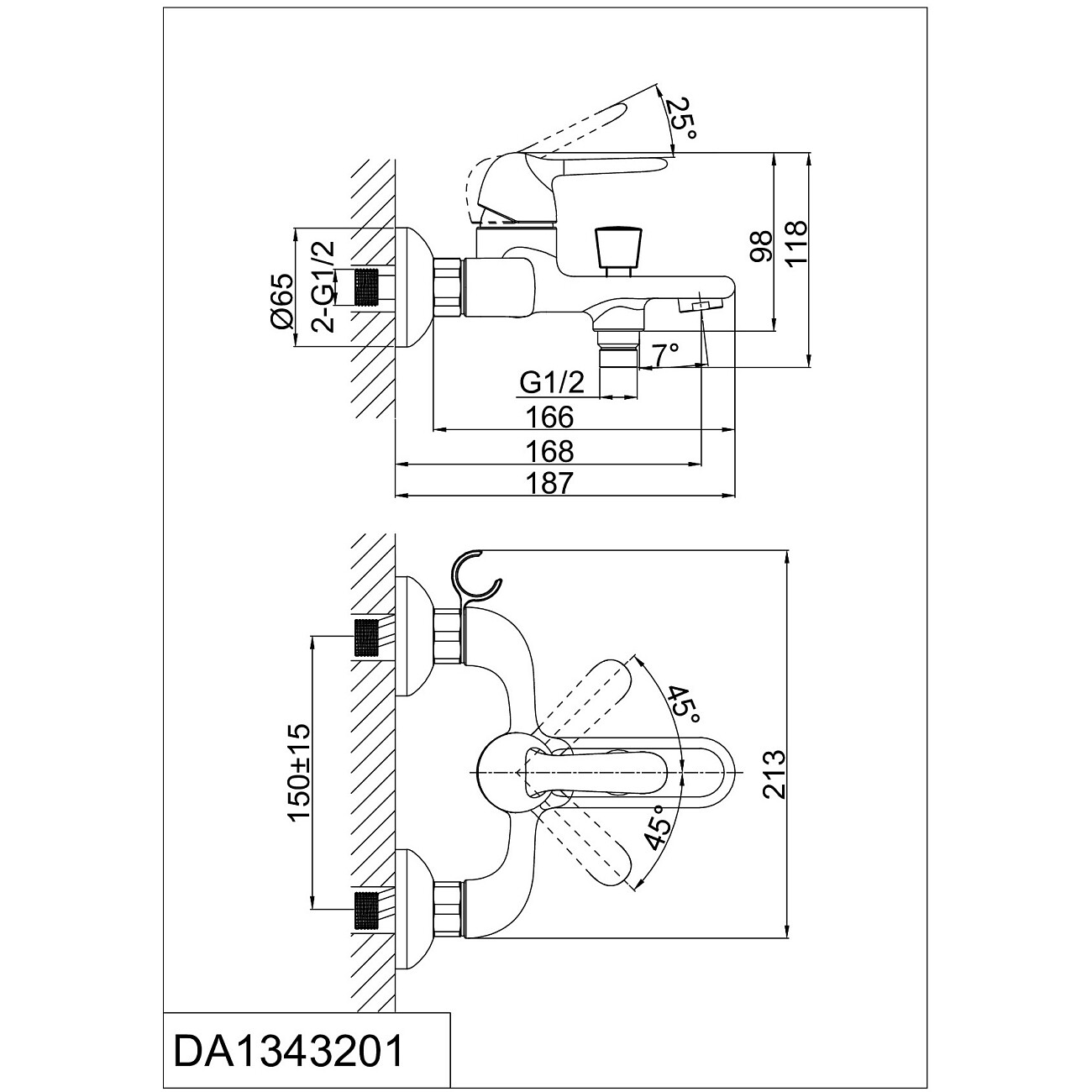 Смеситель для ванны однорычажный с душевым гарнитуром хром D&K Rhein Ambrosius DA1343201 - изображение 2