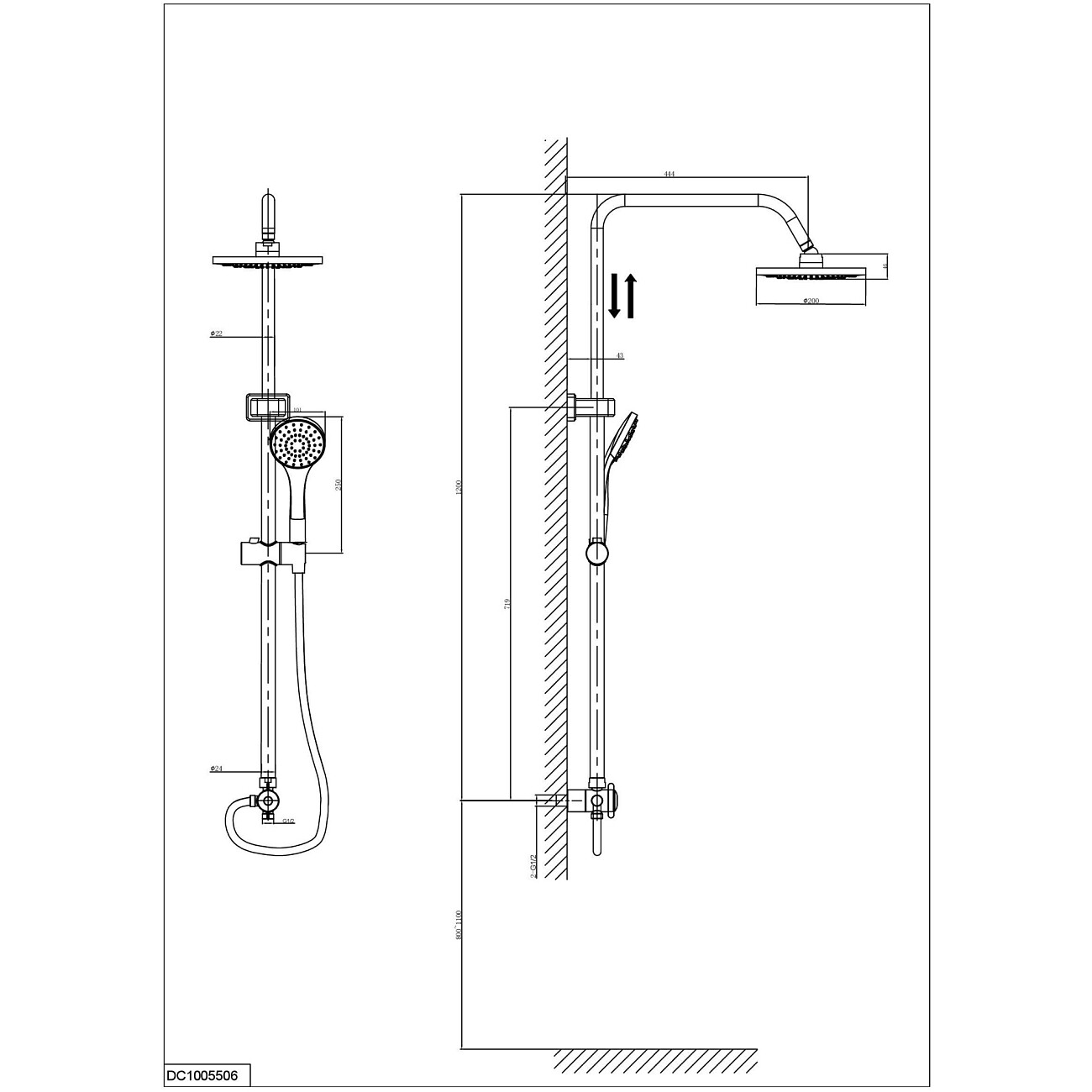 Душевая стойка с верхним душем и держателем хром D&K DC1005506 - изображение 2