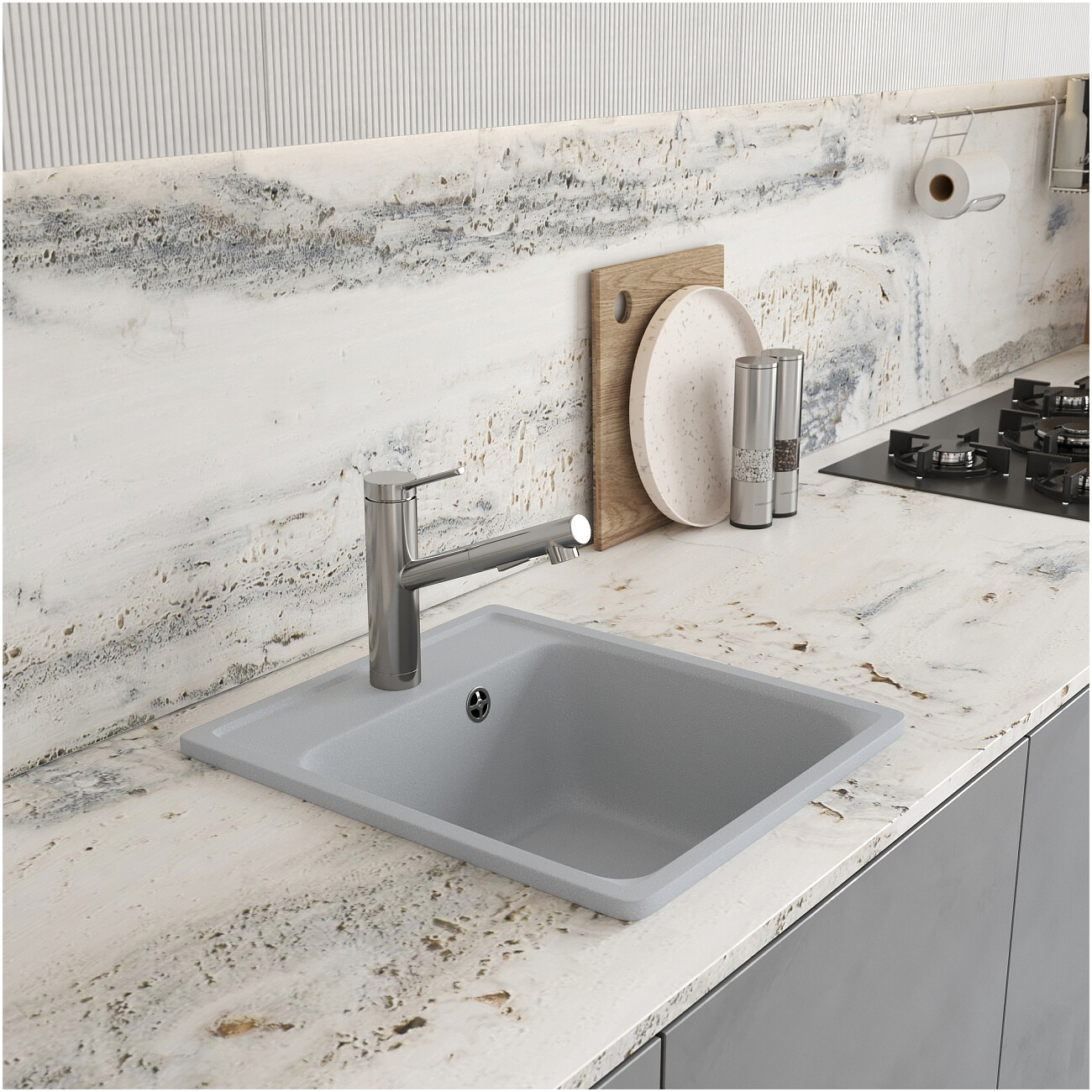 Мойка кухонная кварцевая платина Domaci "Савона" QB 430 - изображение 4