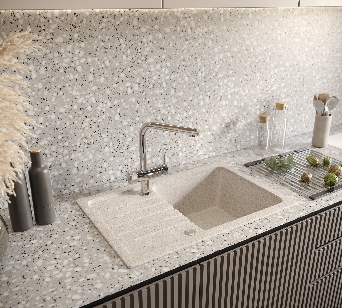 Мойка кухонная бежевая Domaci "Бьелла" DMC-76-328 - изображение 4