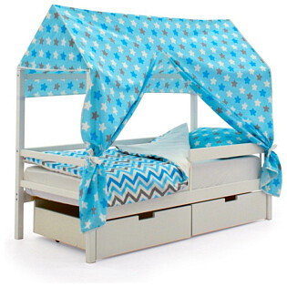 Крыша для кровати-домика текстильная Svogen звезды синий, белый, графит, фон голубой