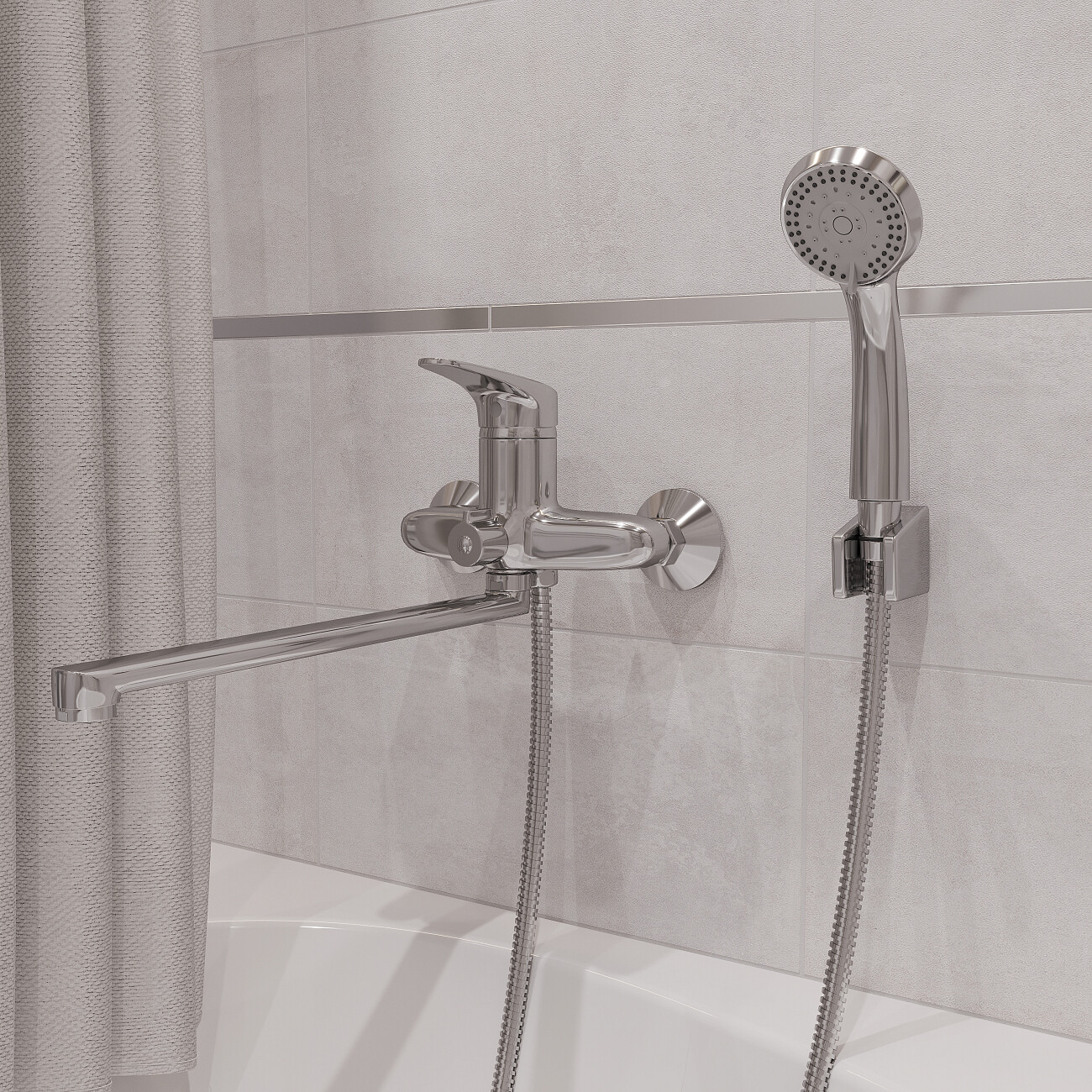 Смеситель универсальный однорычажный с душевым гарнитуром хром Diwo "Архангельск" AR-02cr - изображение 3