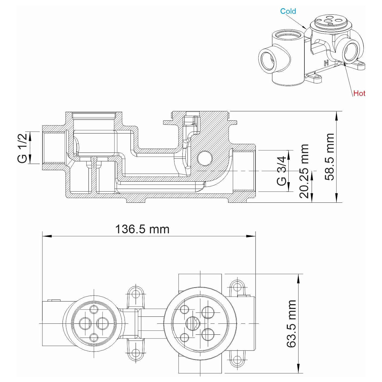 Смеситель для ванны и душа встраиваемый из латуни хром Wasserkraft 1841 - изображение 5