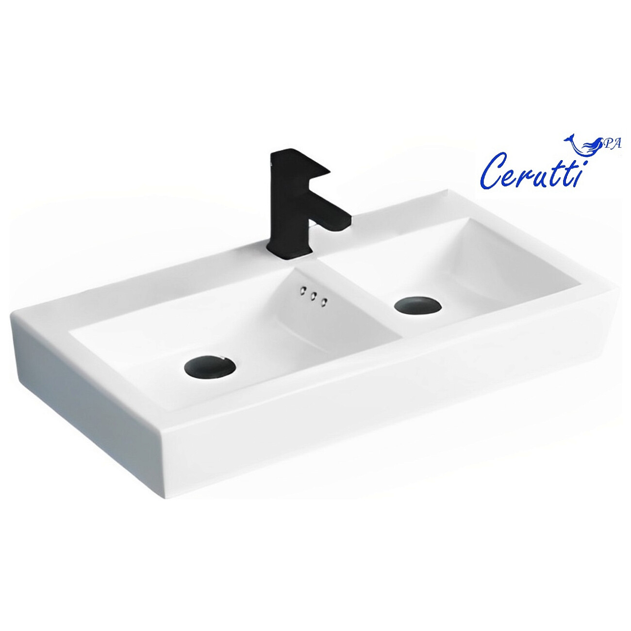 Раковина двойная фарфоровая прямоугольная 40х73 см белая Cerutti SPA Double Vito CT9281 - изображение 3