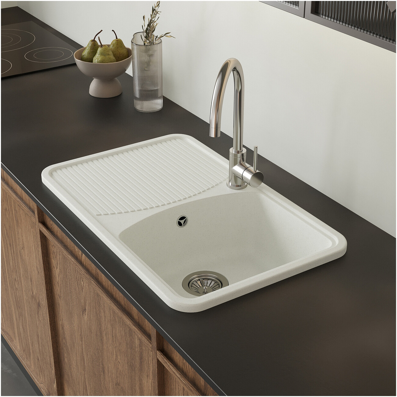 Мойка кухонная из искусственного мрамора белая Domaci "Парма" 76-47-200 - изображение 4