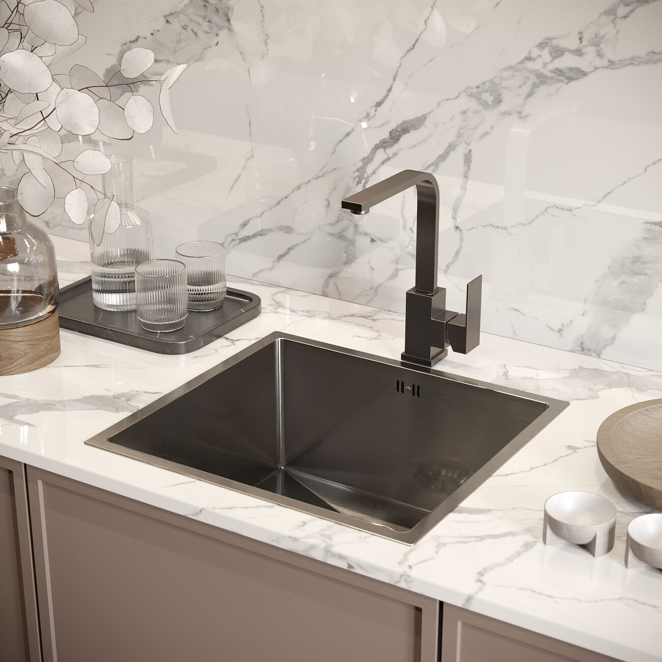 Смеситель для кухни из нержавеющей стали темный хром Domaci "Равенна" DM-051122-GM - изображение 3