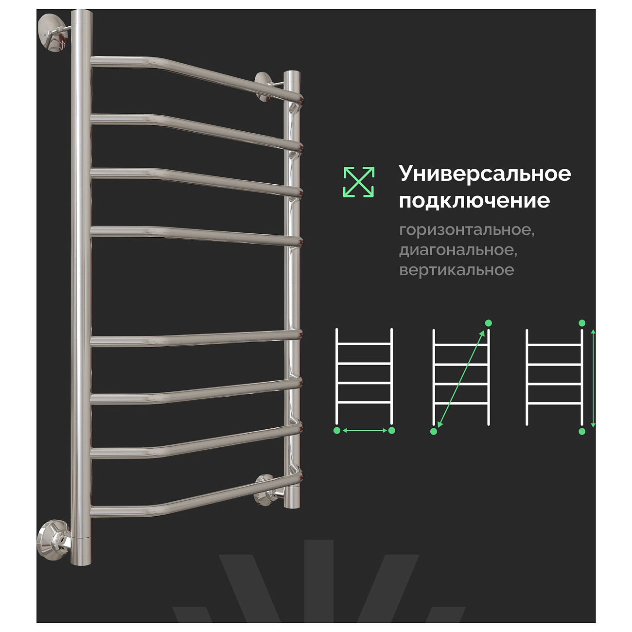 Полотенцесушитель водяной 80х50 см хром Ewrika "Сафо БР2" - изображение 4