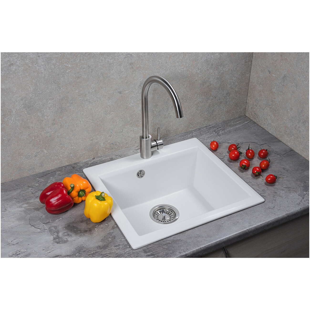 Мойка кухонная кварцевая прямоугольная белая Reflection Mini RX1150WH - изображение 3