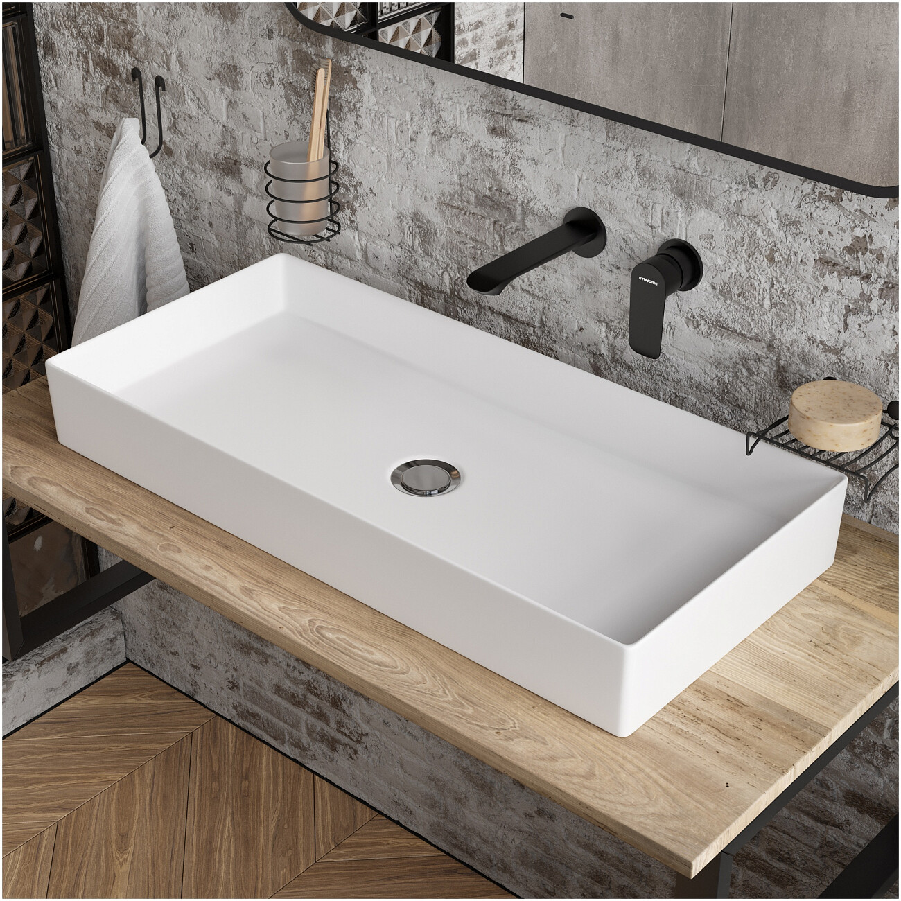 Смеситель для раковины встраиваемый черный Stworki "Копенгаген" S42040BK - изображение 7