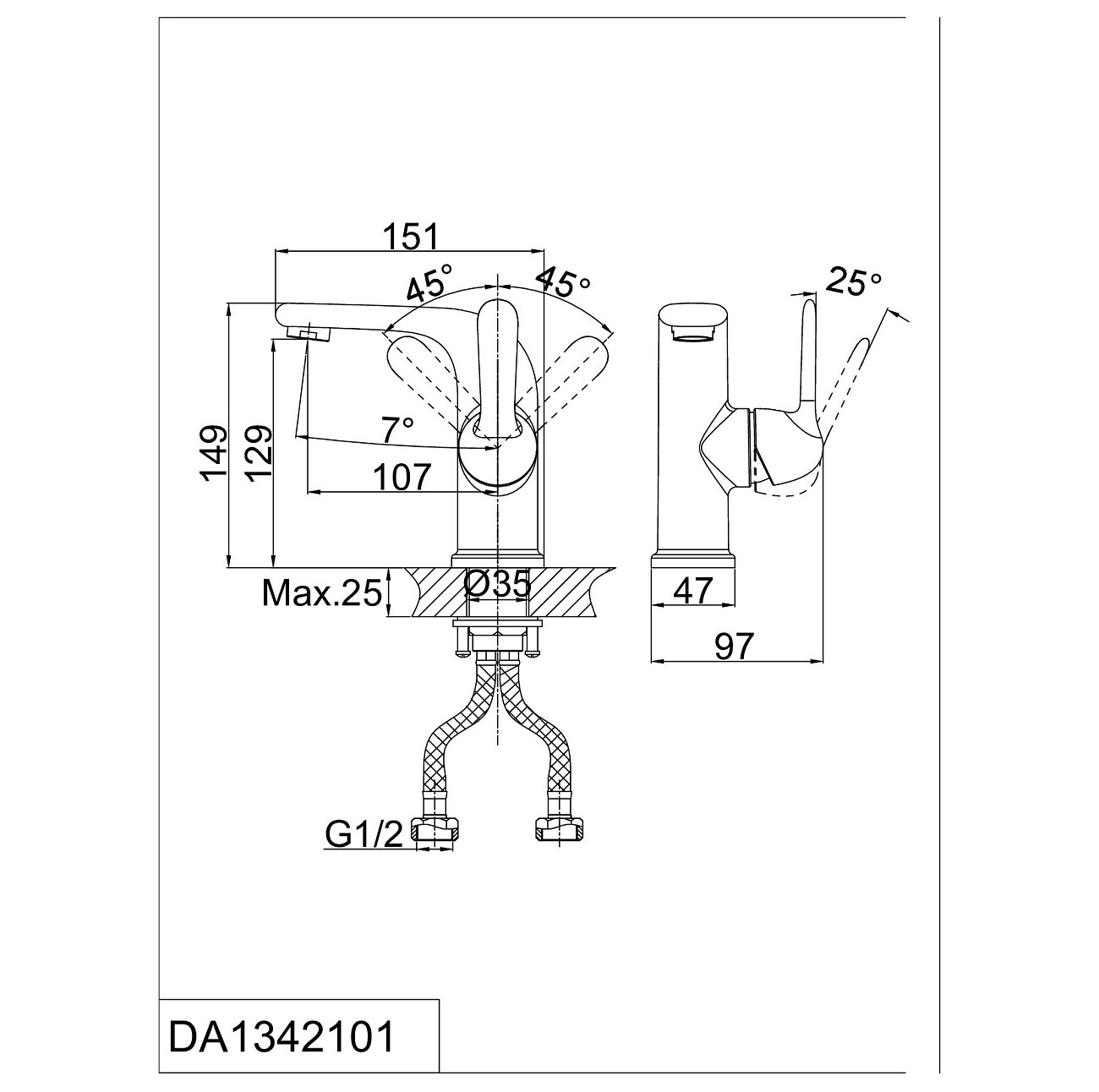 Смеситель для раковины однорычажный хром D&K Rhein Ambrosius DA1342101 - изображение 2