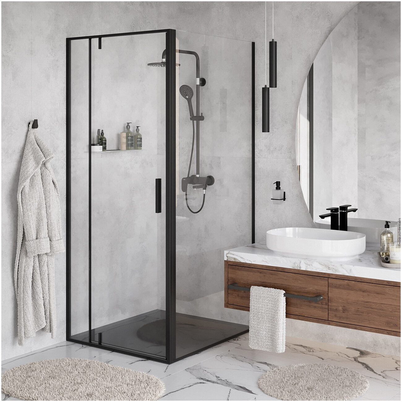 Душевой уголок квадратный 100х100 см черный Wasserkraft Elbe 74P19 - изображение 2