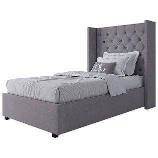 Кровать Wing-2 односпальная с мягким изголовьем 90х200 серая