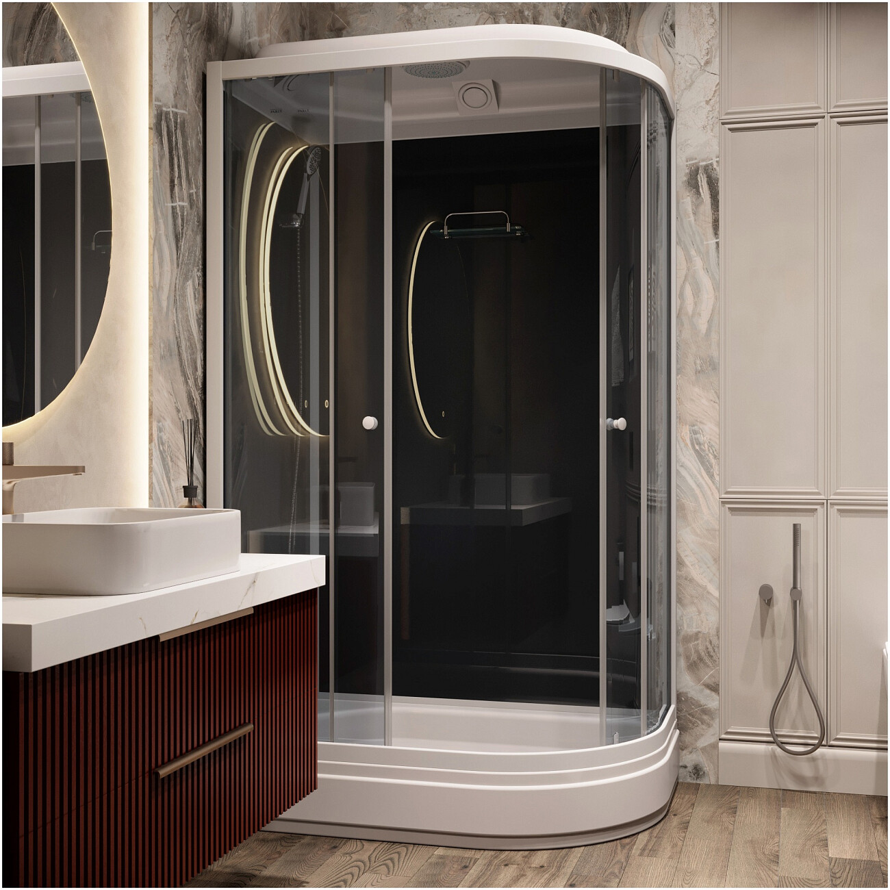 Душевая кабина ассиметричная левая со средним поддоном 80х120 см черная, белая Parly CM121L - изображение 5