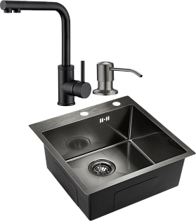 Мойка кухонная темный хром Domaci &quot;Равенна&quot; PVD DMB-117A со смесителем DCB 7015 черный