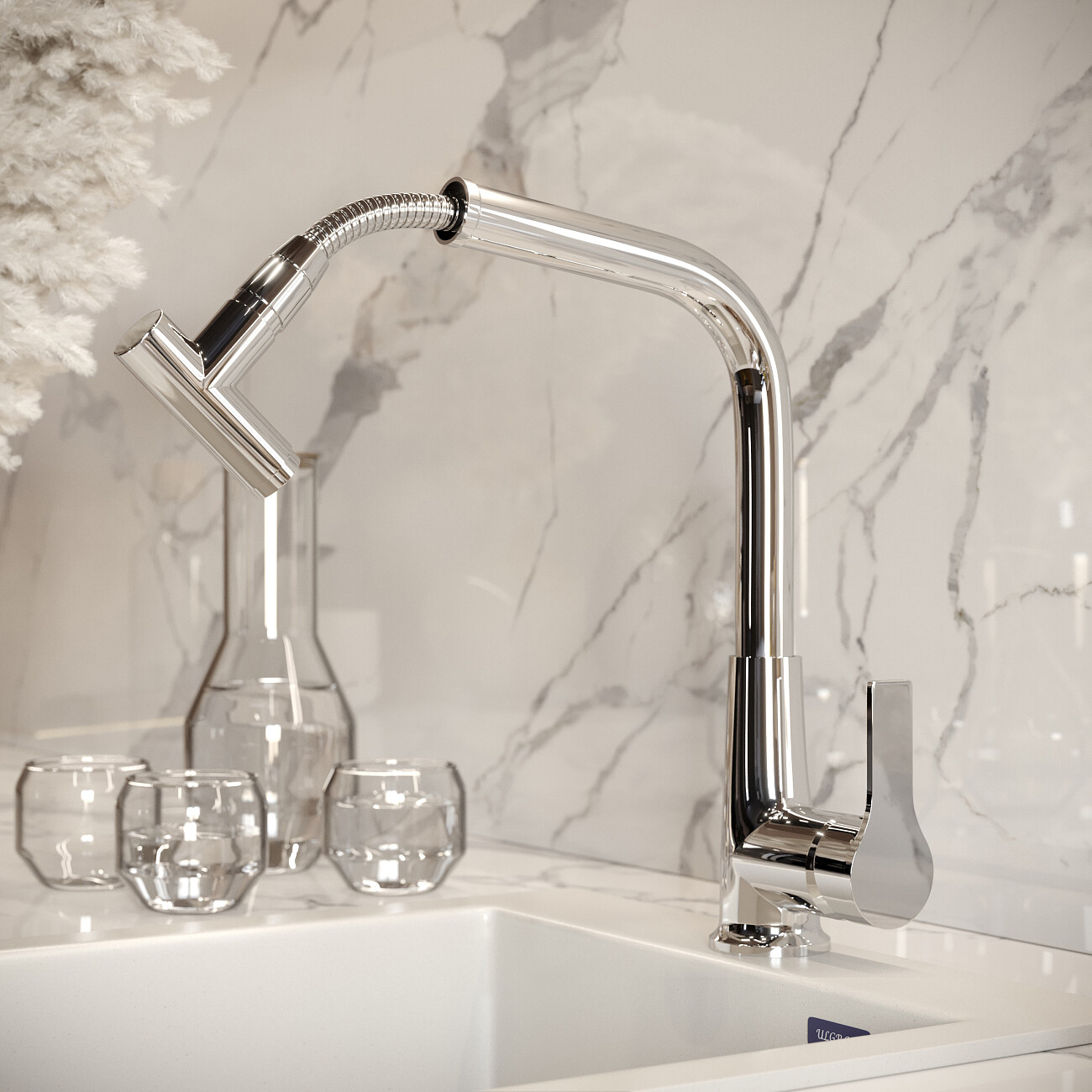 Смеситель для кухни с выдвижным изливом хром Mega Life MG-TK09 - изображение 7