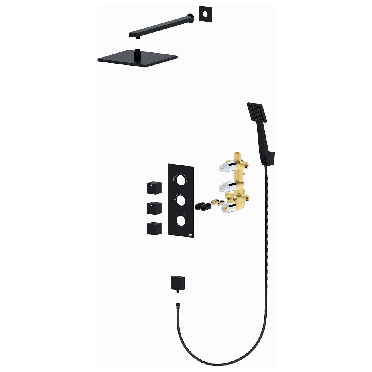 Душевой комплект встроенный с термостатом и тропическим душем черный Timo Tetra-thermo SX-0179-03SM - изображение 2