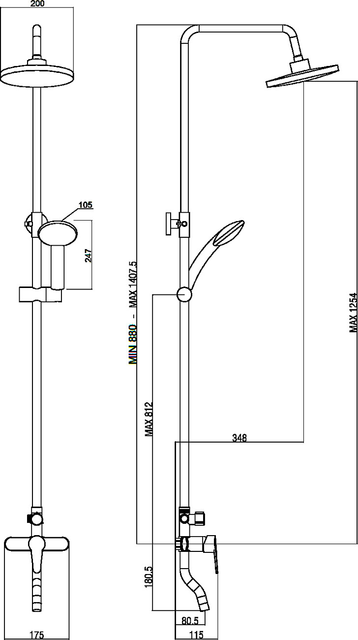 Душевой комплект с тропическим душем и смесителем для ванны и душа хром Diwo "Смоленск" SM-08cr - изображение 2
