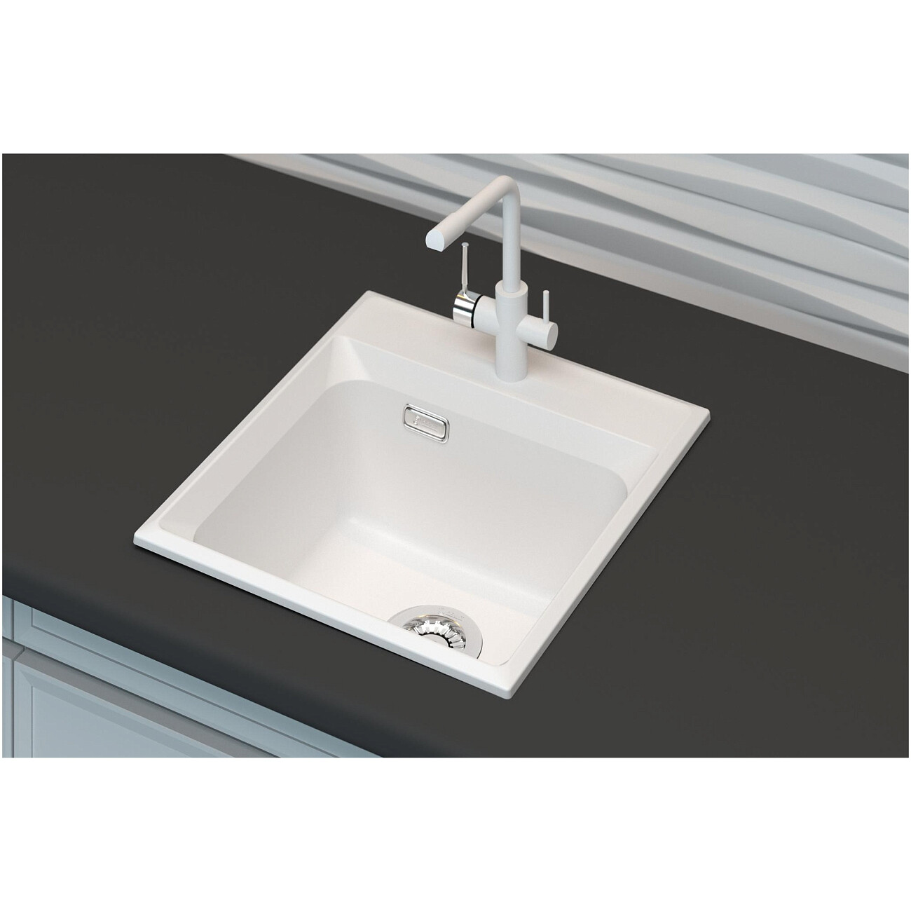 Мойка кухонная кварцевая квадратная 50х46 см белая Point "Мисти 46" - изображение 4