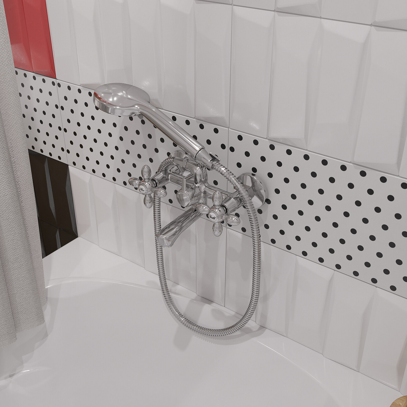 Смеситель для ванны и душа двухвентильный с душевым гарнитуром хром Diwo "Сочи" SO-04cr - изображение 5